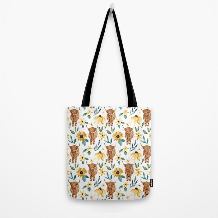 Sunflower Floral Highland Cow Tote Bag Gallery Image 2