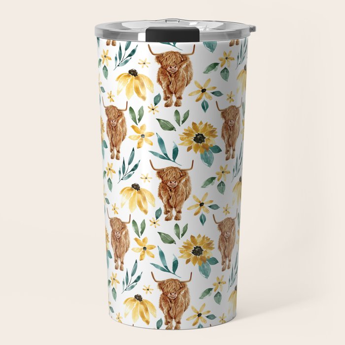 Sunflower Floral Highland Cow Travel Mug Gallery Image 1