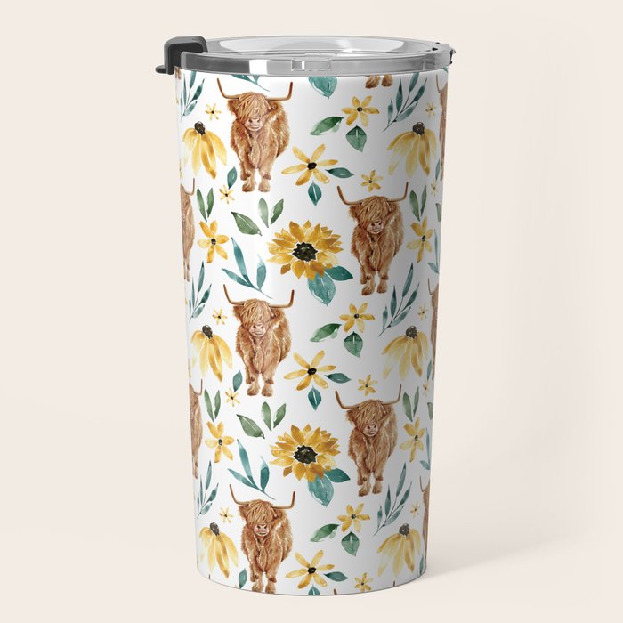 Sunflower Floral Highland Cow Travel Mug Gallery Image 3