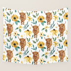 Sunflower Floral Highland Cow Wall Tapestry Gallery Image 4