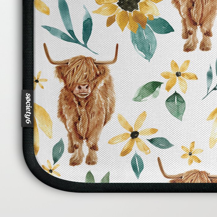 Sunflower Floral Highland Cow Laptop Sleeve Gallery Image 3