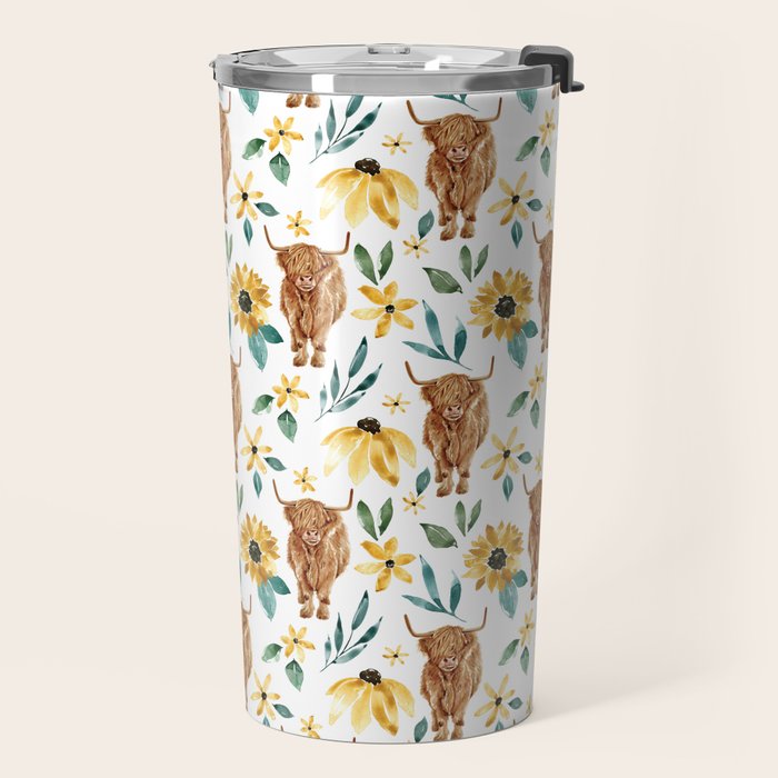 Sunflower Floral Highland Cow Travel Mug Gallery Image 2