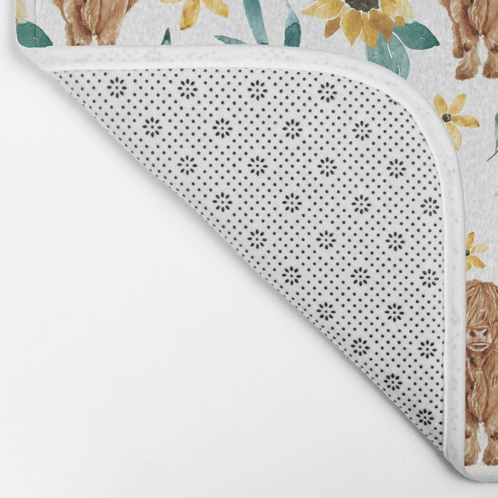 Sunflower Floral Highland Cow Bath Mat Gallery Image 2