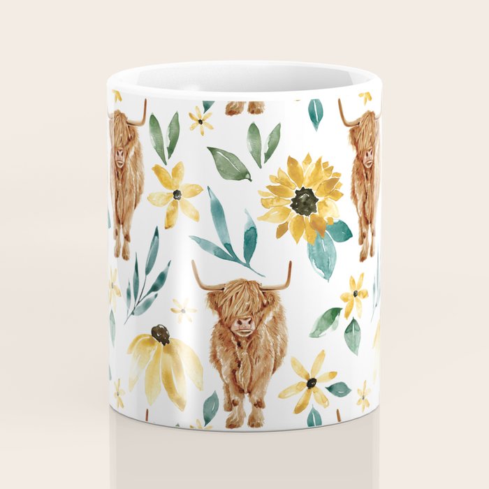 Sunflower Floral Highland Cow Coffee Mug Gallery Image 4