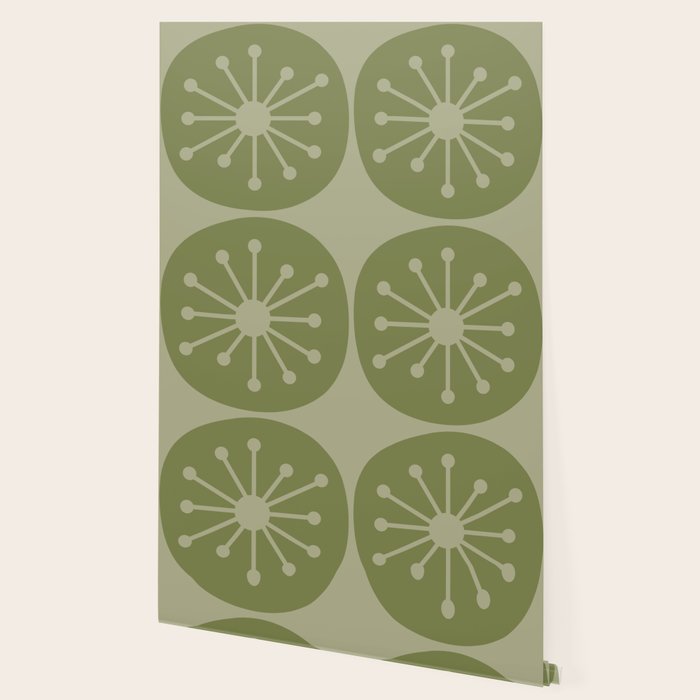 Mid Century Modern Atomic Dots Retro Pattern in Muted Vintage Olive Green Wallpaper Gallery Image 2