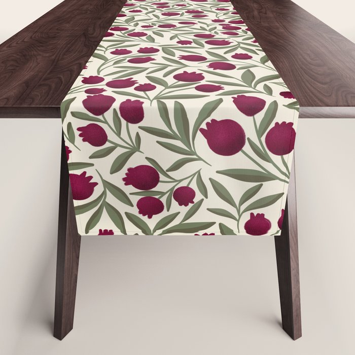 Modern Pomegranate for Rosh Hashanah Red and Green Table Runner Gallery Image 1