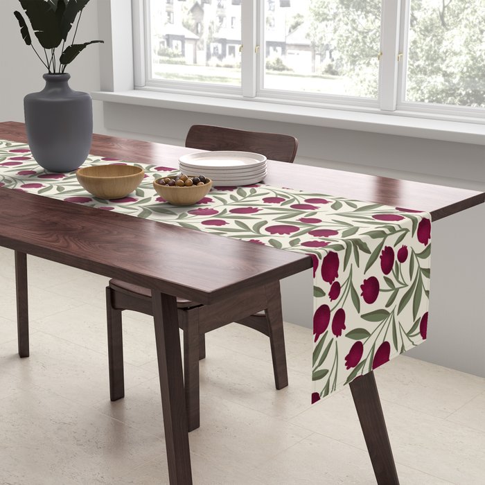 Modern Pomegranate for Rosh Hashanah Red and Green Table Runner Gallery Image 2