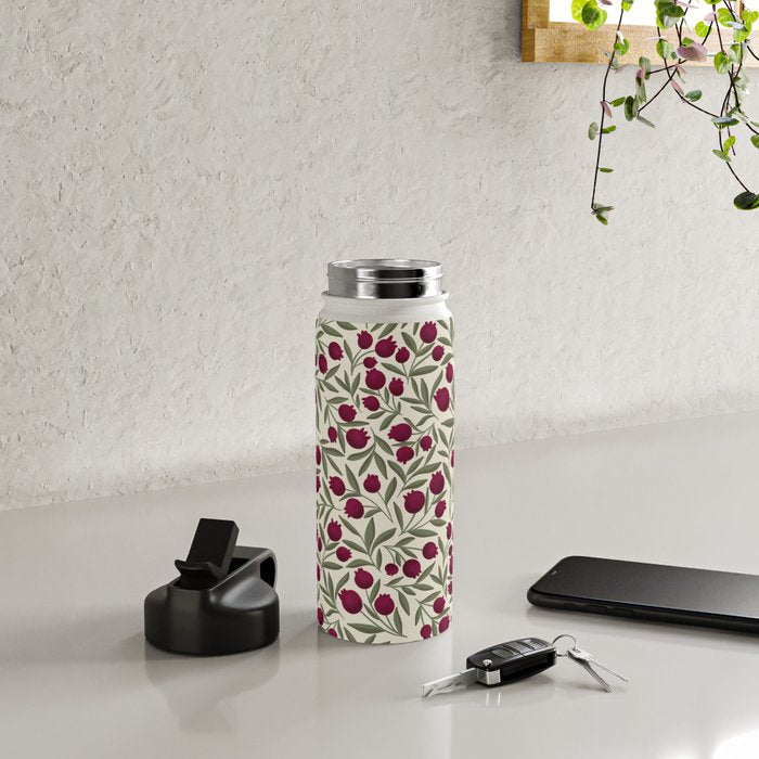 Modern Pomegranate for Rosh Hashanah Red and Green Water Bottle Gallery Image 4