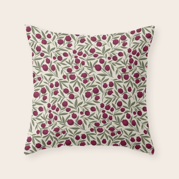 Modern Pomegranate for Rosh Hashanah Red and Green Throw Pillow Gallery Image 1