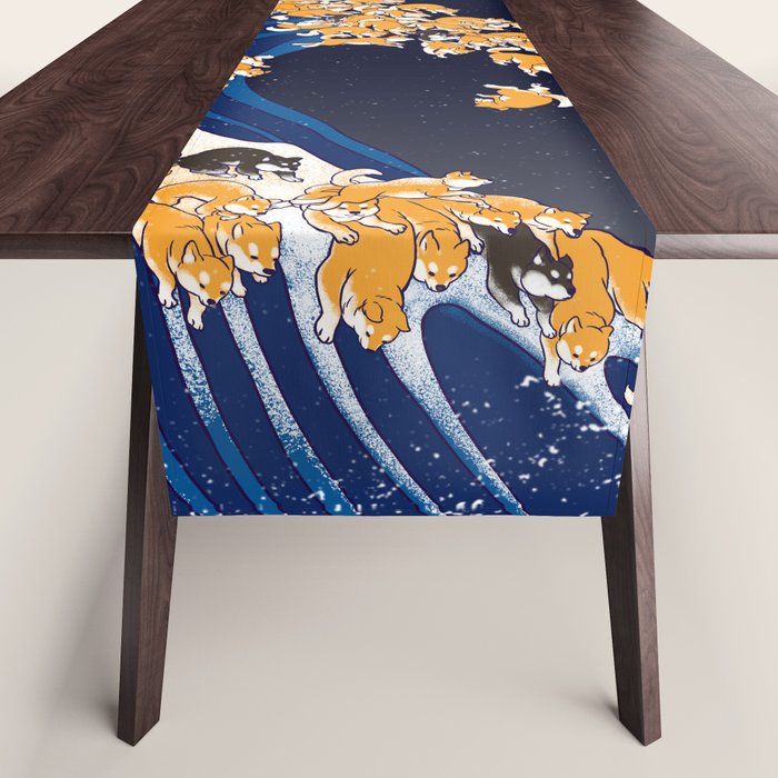 Shiba Inu The Great Wave in Night Table Runner Gallery Image 1