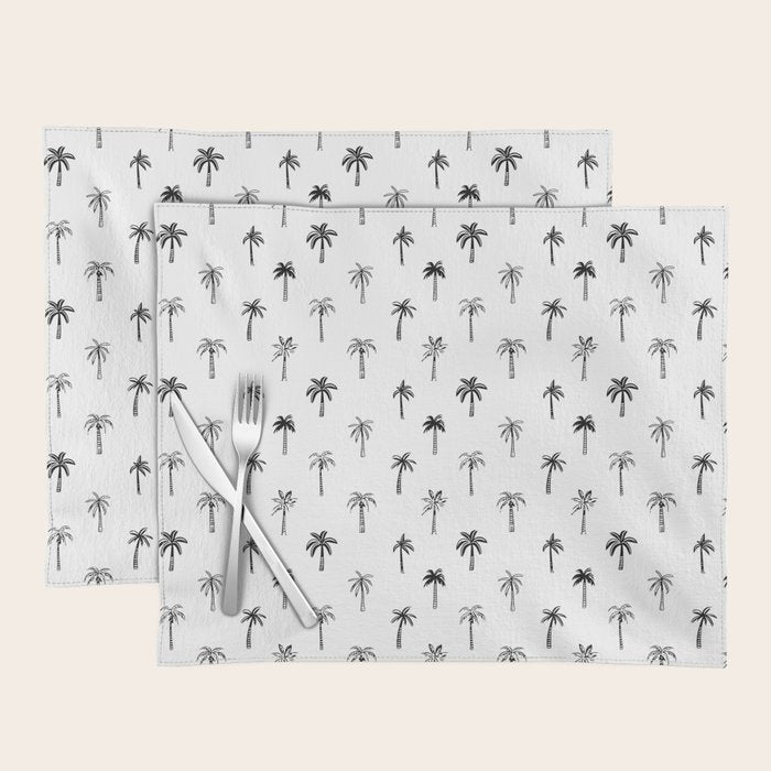 Black and white palm tree beach doodle pattern Placemat Gallery Image 1