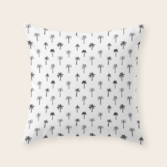 Black and white palm tree beach doodle pattern Throw Pillow Gallery Image 1