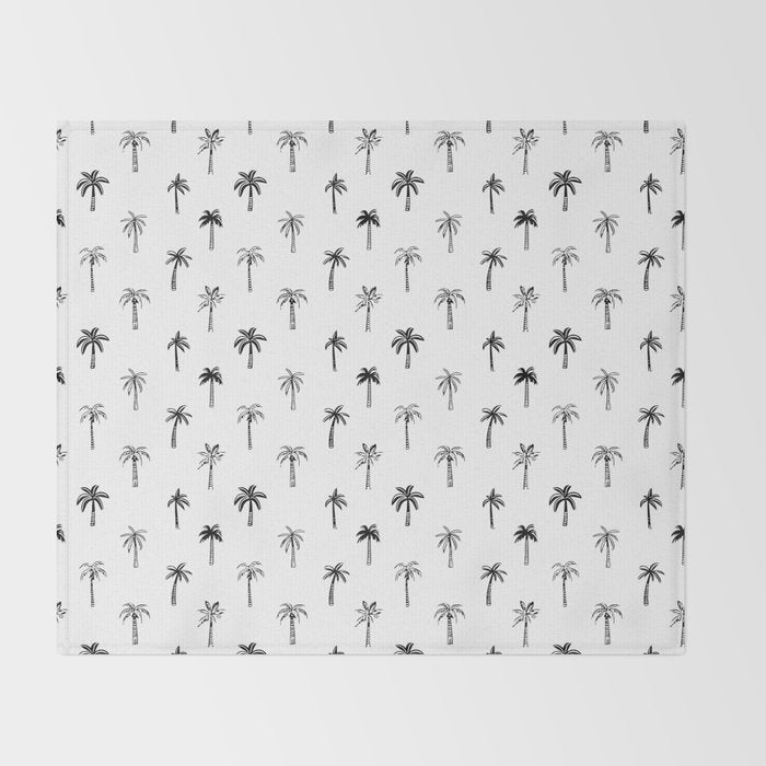 Black and white palm tree beach doodle pattern Throw Blanket Gallery Image 2