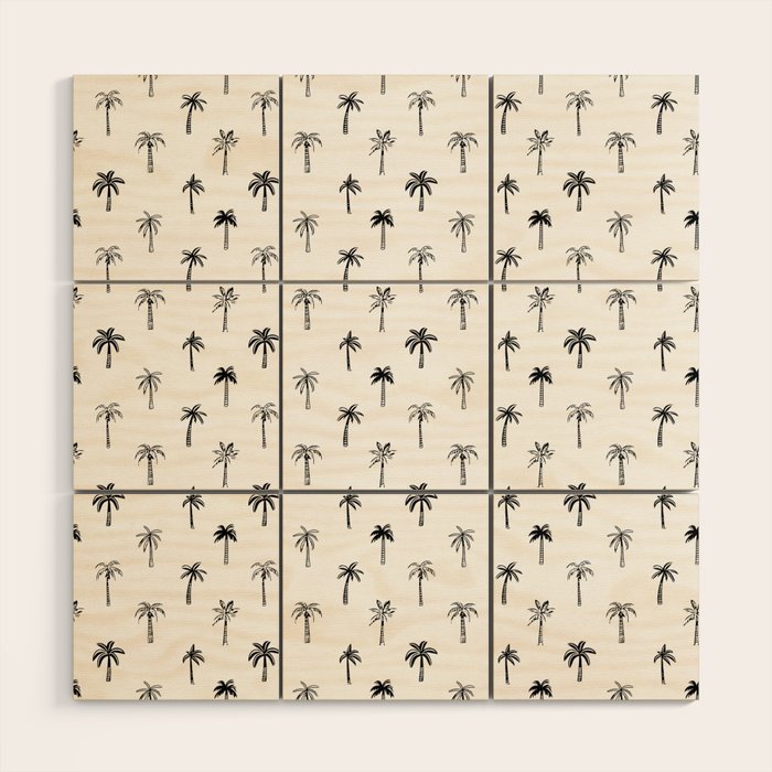 Black and white palm tree beach doodle pattern Wood Wall Art Gallery Image 1