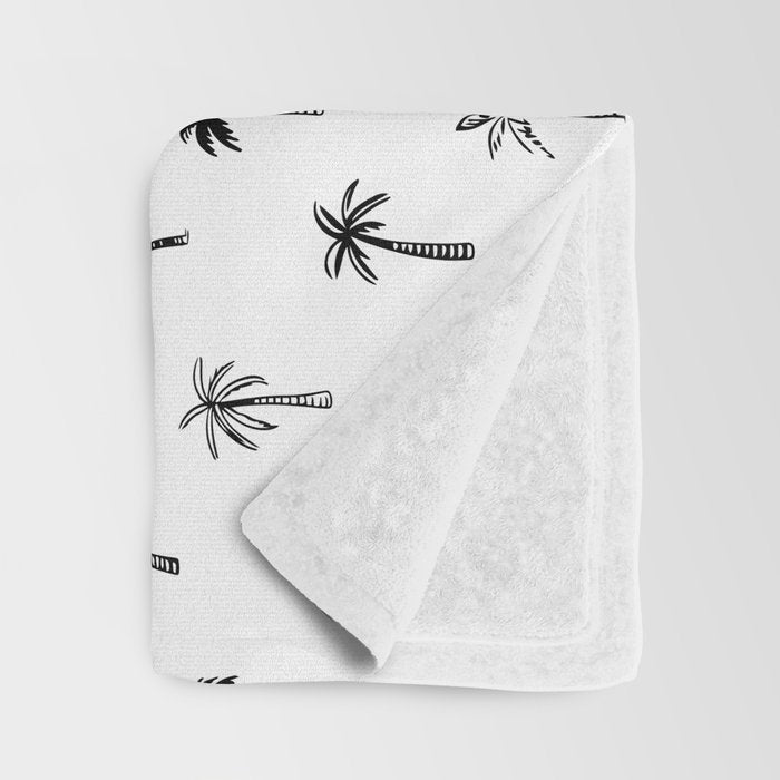 Black and white palm tree beach doodle pattern Throw Blanket Gallery Image 3