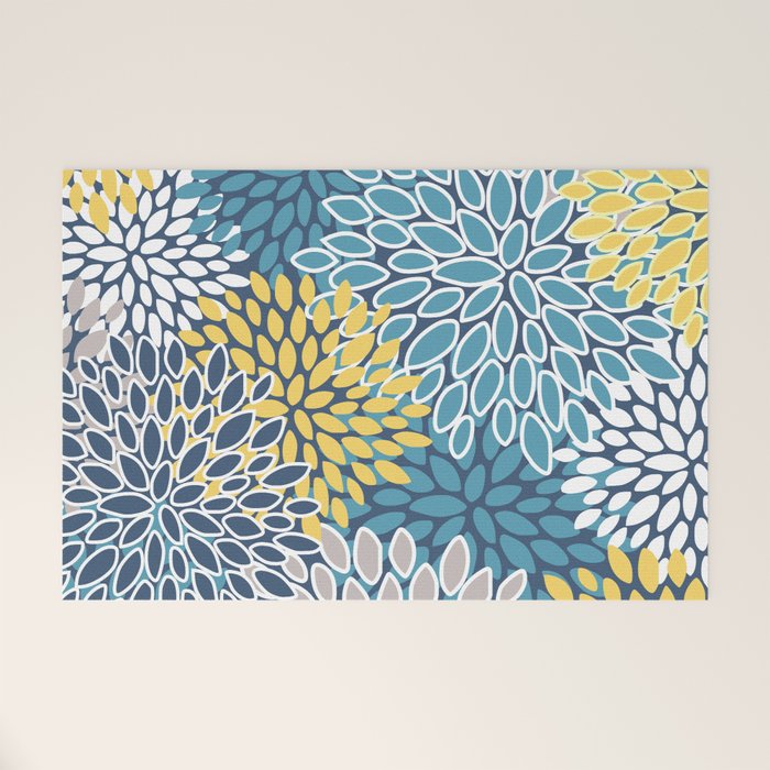 Modern, Floral Prints, Blue and Yellow Welcome Mat Gallery Image 1