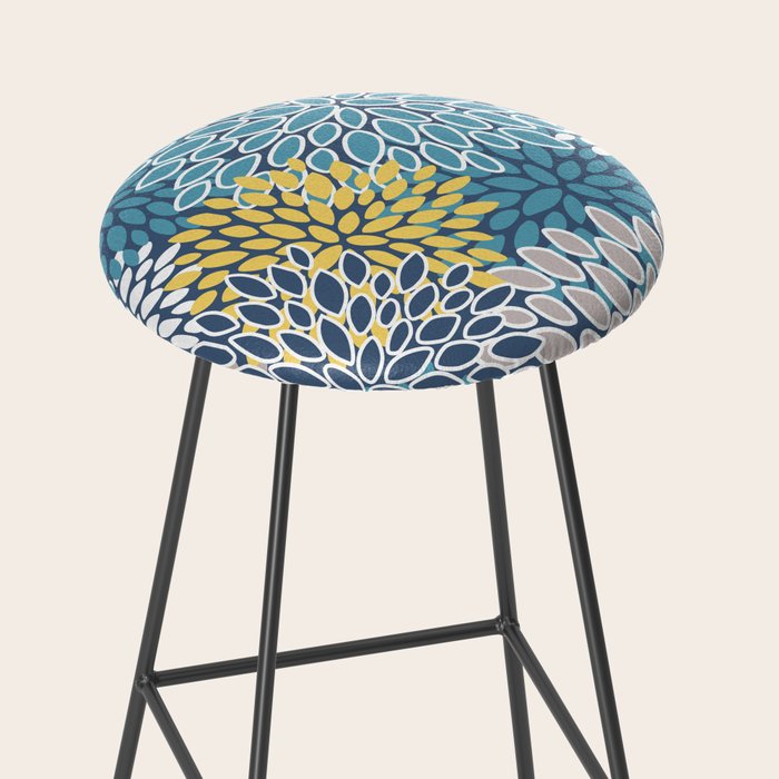 Modern, Floral Prints, Blue and Yellow Stool Gallery Image 2