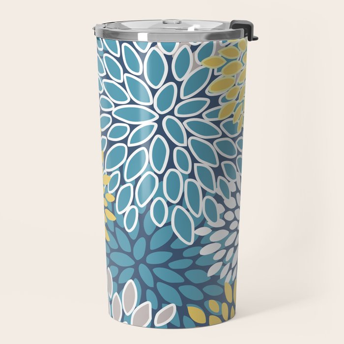 Modern, Floral Prints, Blue and Yellow Travel Mug Gallery Image 2