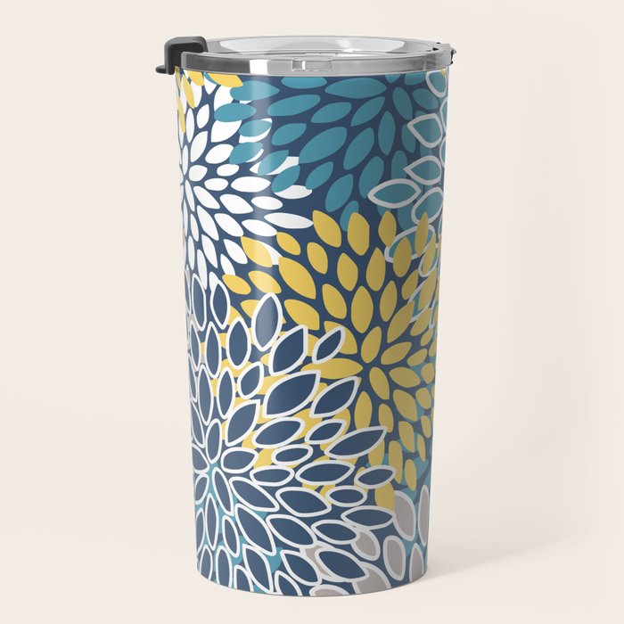 Modern, Floral Prints, Blue and Yellow Travel Mug Gallery Image 3
