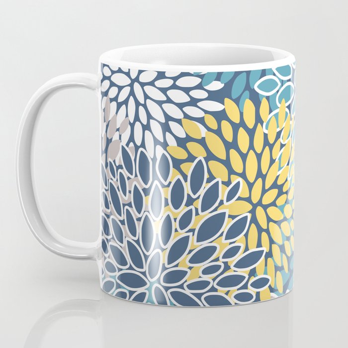 Modern, Floral Prints, Blue and Yellow Coffee Mug Gallery Image 3