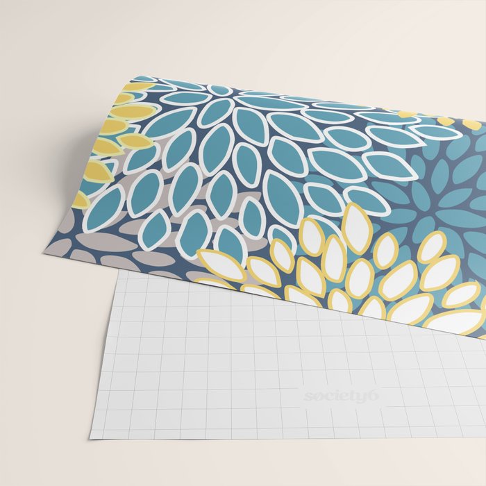 Modern, Floral Prints, Blue and Yellow Wrapping Paper Gallery Image 2