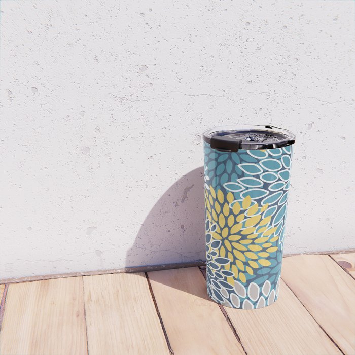 Modern, Floral Prints, Blue and Yellow Travel Mug Gallery Image 4