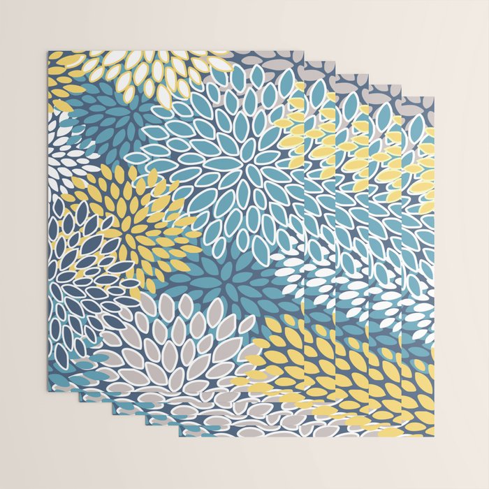 Modern, Floral Prints, Blue and Yellow Wrapping Paper Gallery Image 3