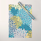 Modern, Floral Prints, Blue and Yellow Wrapping Paper Gallery Image 1