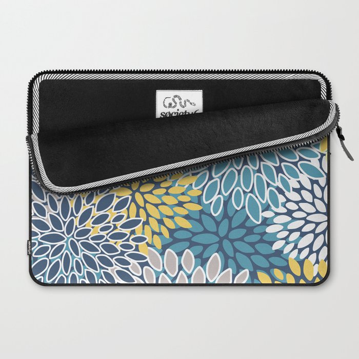 Modern, Floral Prints, Blue and Yellow Laptop Sleeve Gallery Image 2