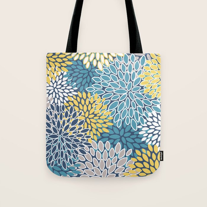 Modern, Floral Prints, Blue and Yellow Tote Bag Gallery Image 1