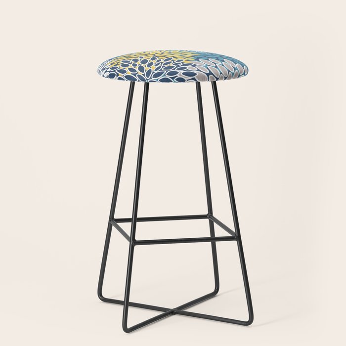 Modern, Floral Prints, Blue and Yellow Stool Gallery Image 1