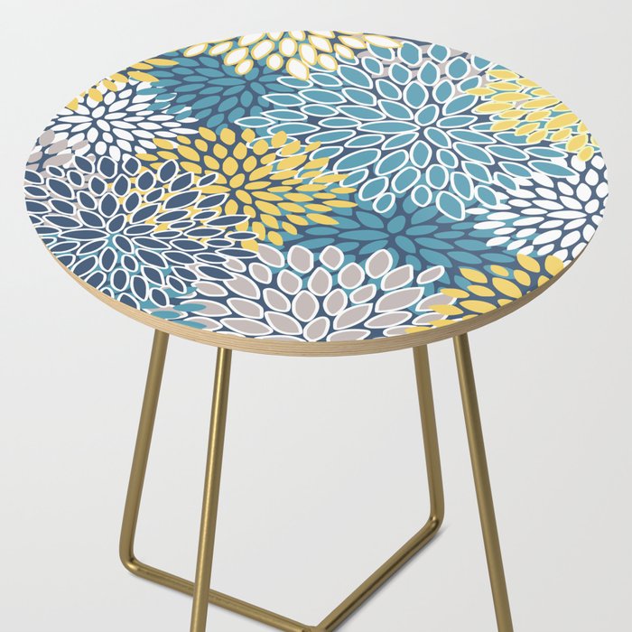 Modern, Floral Prints, Blue and Yellow Side Table Gallery Image 2