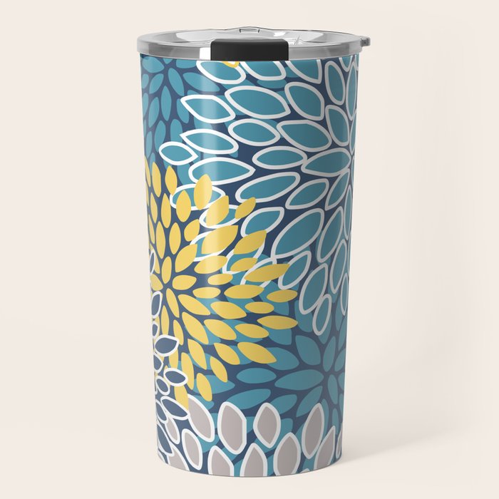 Modern, Floral Prints, Blue and Yellow Travel Mug Gallery Image 1