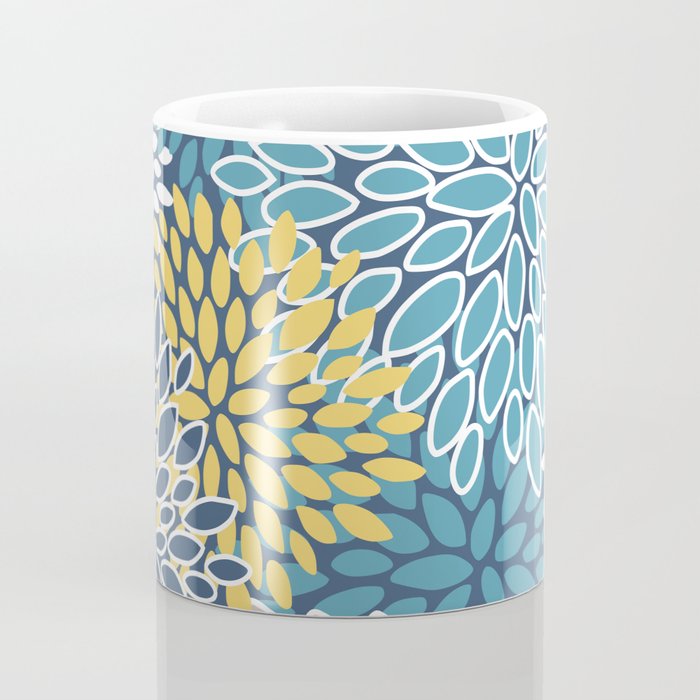 Modern, Floral Prints, Blue and Yellow Coffee Mug Gallery Image 4