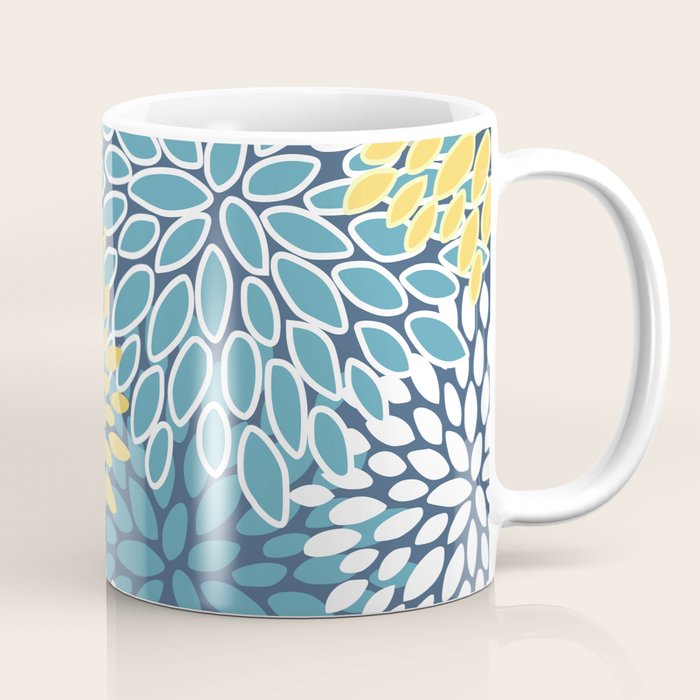 Modern, Floral Prints, Blue and Yellow Coffee Mug Gallery Image 1