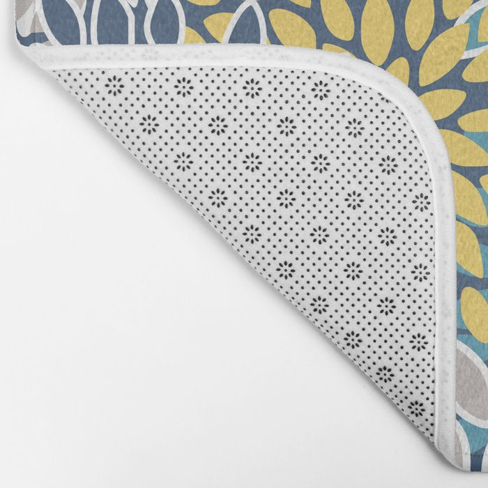 Modern, Floral Prints, Blue and Yellow Bath Mat Gallery Image 2