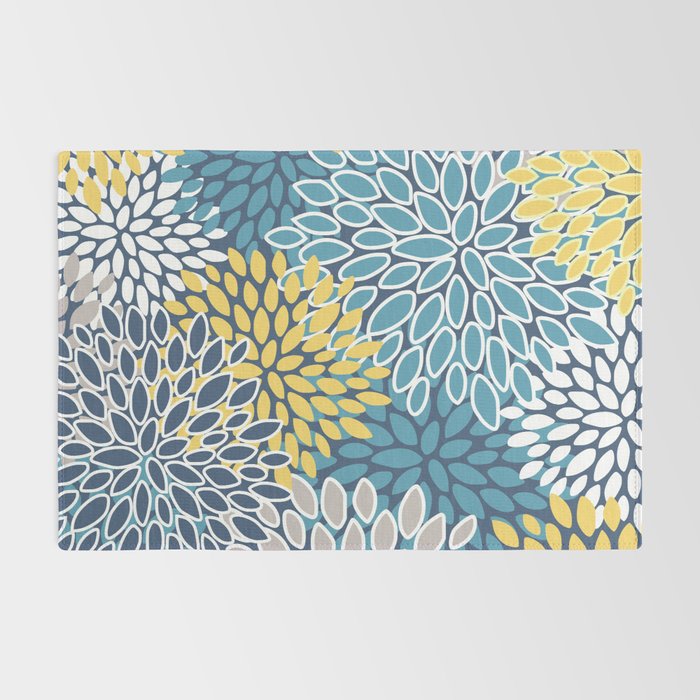 Modern, Floral Prints, Blue and Yellow Rug Gallery Image 2