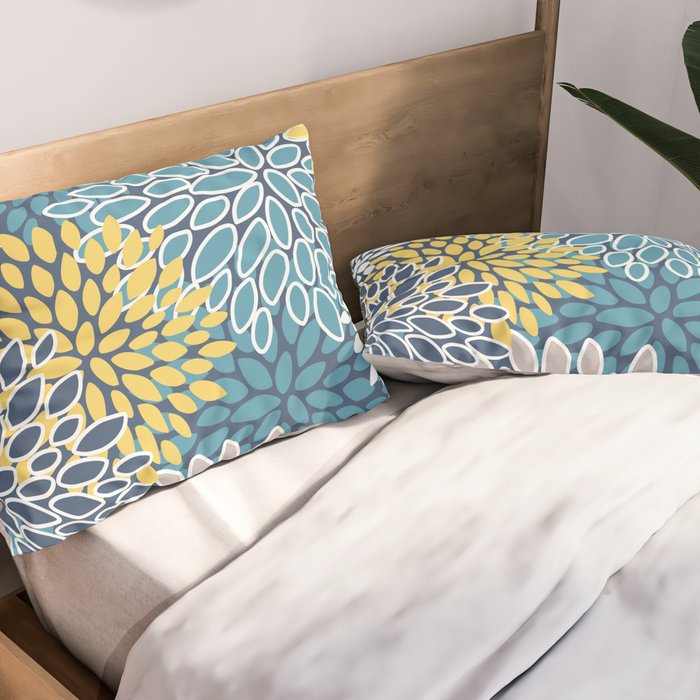 Modern, Floral Prints, Blue and Yellow Pillow Sham Gallery Image 2