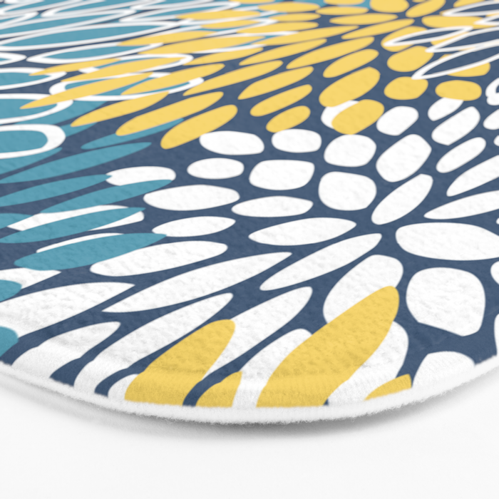 Modern, Floral Prints, Blue and Yellow Bath Mat Gallery Image 3