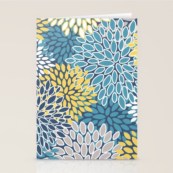Modern, Floral Prints, Blue and Yellow Stationery Card Gallery Image 2