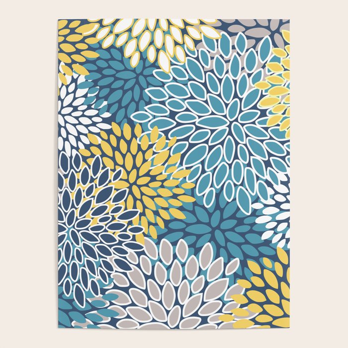 Modern, Floral Prints, Blue and Yellow Poster Gallery Image 4