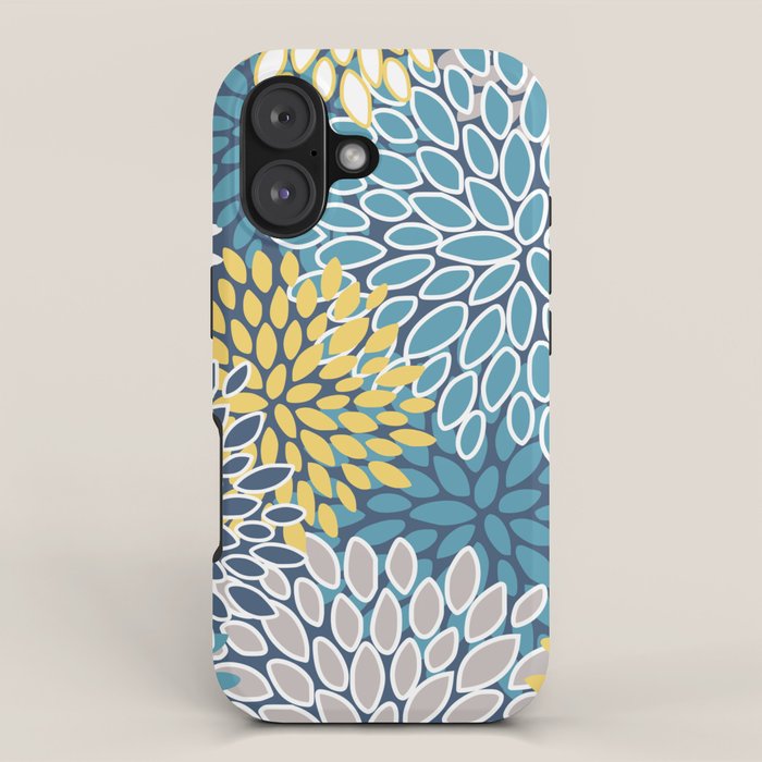 Modern, Floral Prints, Blue and Yellow iPhone Case Gallery Image 1