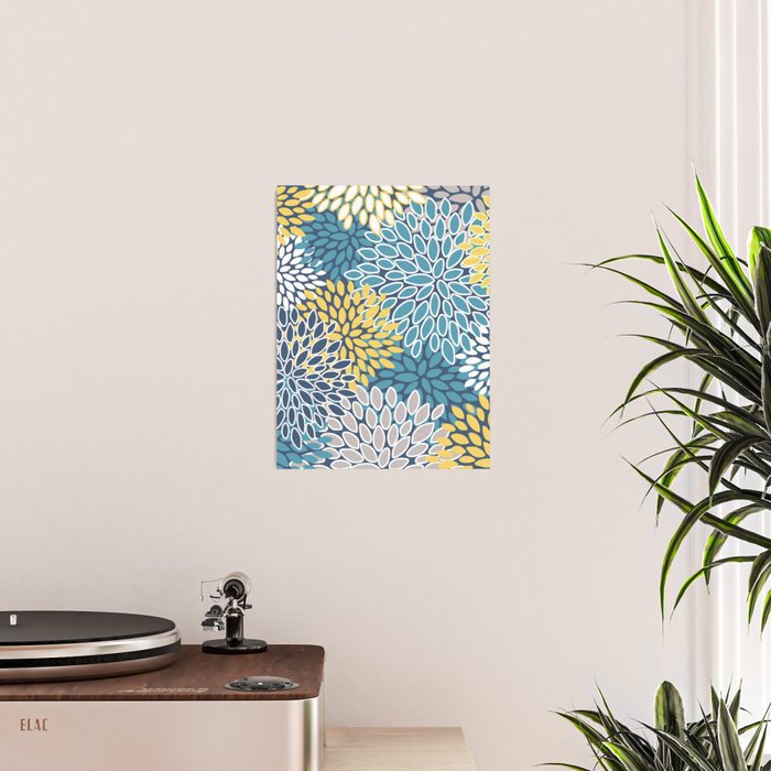 Modern, Floral Prints, Blue and Yellow Poster Gallery Image 2
