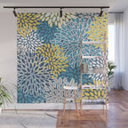 Modern, Floral Prints, Blue and Yellow Wall Mural Gallery Image 1