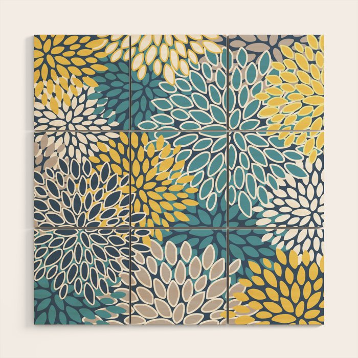 Modern, Floral Prints, Blue and Yellow Wood Wall Art Gallery Image 1