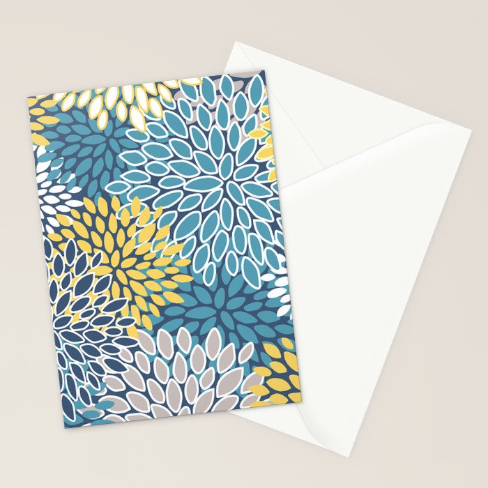 Modern, Floral Prints, Blue and Yellow Stationery Card Gallery Image 2