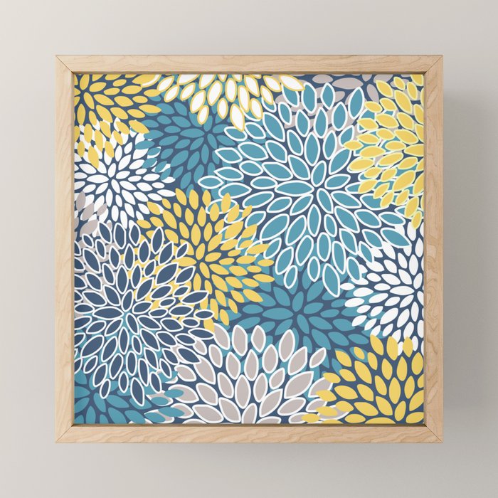 Modern, Floral Prints, Blue and Yellow Mini Art Print Gallery Image 1