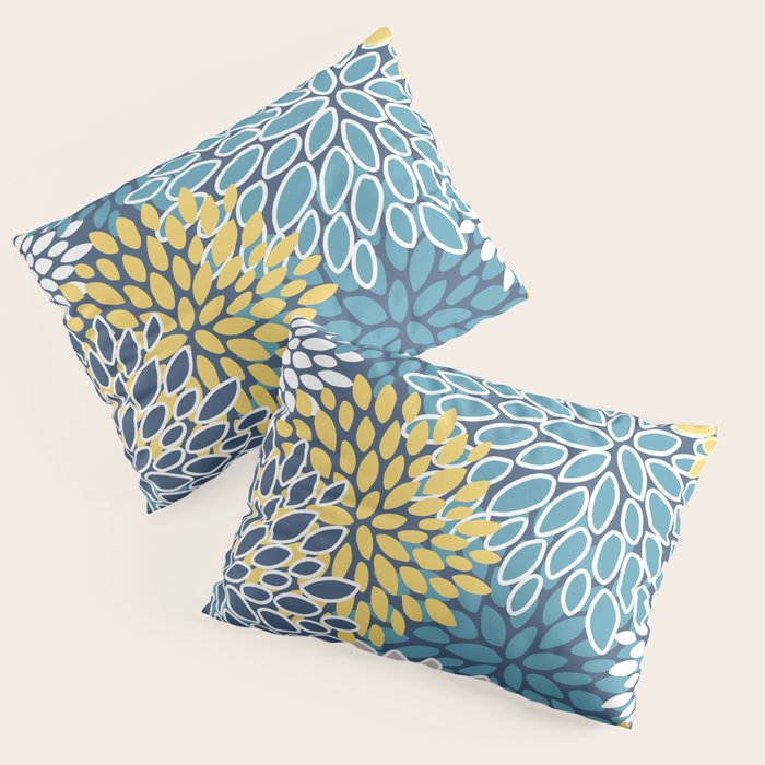 Modern, Floral Prints, Blue and Yellow Pillow Sham Gallery Image 1
