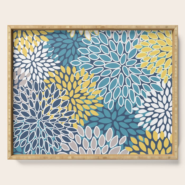 Modern, Floral Prints, Blue and Yellow Serving Tray Gallery Image 1
