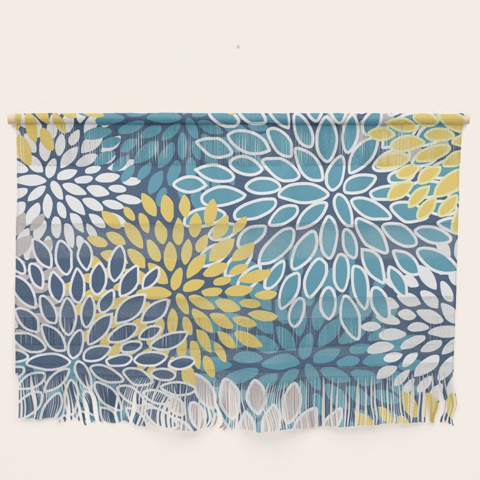 Modern, Floral Prints, Blue and Yellow Wall Hanging Gallery Image 1